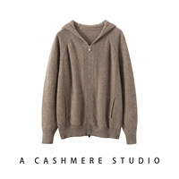 Großhandel 100% Kaschmir Kapuzen-Strickjacke für Damen mit Reißverschluss, Raglanärmeln und Seitentaschen, Individuelles Logo Möglich