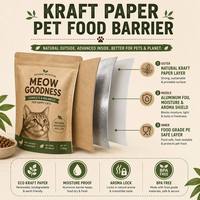 Sachet personnalisé en papier kraft pour aliments pour chats, pochette verticale refermable avec fermeture éclair, emballage écologique naturel en aluminium pour animaux de compagnie