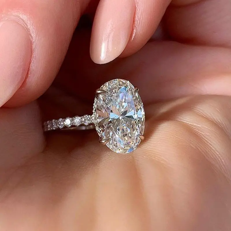 Lüks simülasyon Moissanite elmas yüzük kadınlar için büyük karat Oval güvercin yumurta yüzük düğün nişan yüzükler