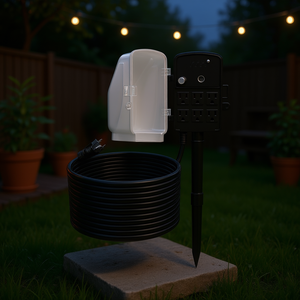 <b>Outdoor</b> Power Strip 50 Ft 6 Outlets 15A Weatherproof Cover Remote <b>Timer</b> Waterproof <b>Outdoor</b> Use - Product Image 2