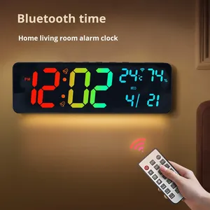Digital Hanging Bluetooth Wall <b>Clock</b> with Remote Control Light Sensing Sleep Alarm Calendar Radio Silent Operation Factory Sale - Product Image 1