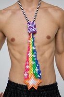 Cravate perlée artisanale pour femmes et hommes, avec perles Pony, motif étoile filante et arc-en-ciel, accessoire de festival Rave, cravate Kandi vibrante