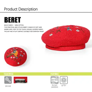 Mujer Retro británico personalizado bordado boina algodón lana cálido colorido fieltro boinas francesas - Product Image 3