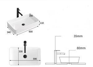 Lavabo Rectangular Moderno de Cerámica, Lavabo de Baño Blanco para Encimera con Esquinas Redondeadas para Hogar/Hotel - Product Image 2