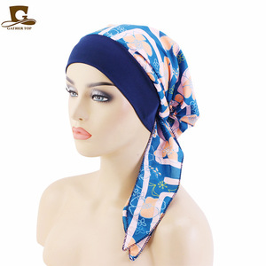 Женские Стрейчевые шляпы-тюрбаны с широкими полями, ночные шапочки с этническим принтом, JDT-329C химиотерапии - Product Image 3