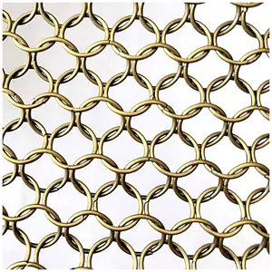 High End Decorative Gold Brass Chainmail Ring Mesh Ring Curtains Metal Mesh For Decorative