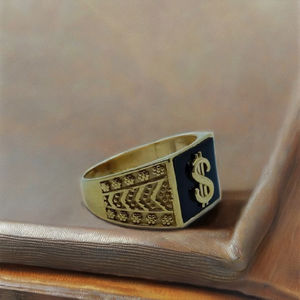 Bague élégante pour homme en or 22 carats avec motif symbole monétaire et finition émail noir, bague de créateur, bijoux de luxe - Product Image 3
