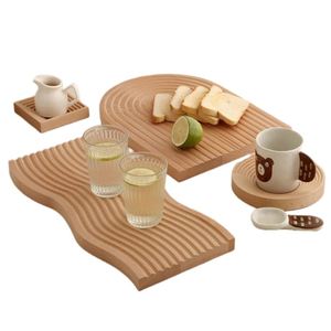Nordic Water Ripple Beech Bamboo Wooden Wave Design Home Decoration <b>Perfume</b> Candle <b>Tray</b> Coffee Tea Bread Food Serving <b>Trays</b> - Product Image 2