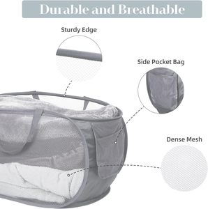 Meilleure vente maille pliable Pop up paniers à <span class=keywords><strong>linge</strong></span> <span class=keywords><strong>salle</strong></span> <span class=keywords><strong>de</strong></span> <span class=keywords><strong>bain</strong></span> empilable vêtements sales organisateur poche latérale poignées Style stockage - Product Image 5