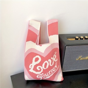 Gradient Heart Letter Knit Vest <b>Tote</b> <b>Bag</b> Reusable Handheld Gift <b>Bag</b> Wedding Candy Packing <b>Bag</b> Birthday Party Favor Storage <b>Bag</b> - Product Image 2