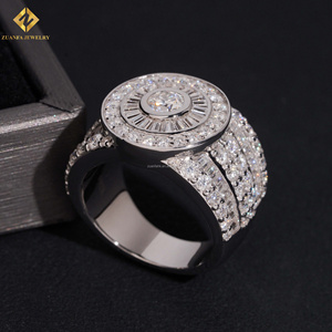 New Design Wedding Fashion GRA S925 Round Shape Moissanite Rhodium Plated Pave Setting Luxury Hip Hop Jewelry <b>Man</b> Band <b>Ring</b> - Product Image 4
