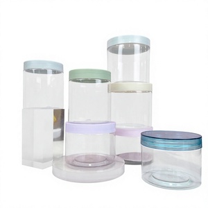 Wholesale Custom Logo Clear PET Cosmetic <b>Jars</b> with Macaron Pastel Lids, Empty Wide Mouth Plastic Cream Containers for Skincare - Product Image 3