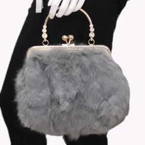 Real rabbit fur purse women fashion genuine fur clutch party bag