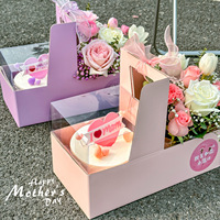 Boîte à gâteau miniature pour fête de mariage OEM, nouveau design rose et jaune, boîte à gâteau et à fleurs de 5 pouces avec poignée