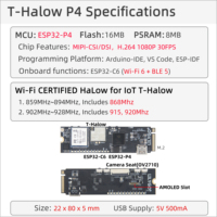 Módulo IoT LILYGO T-Halow P4 ESP32-P4 Core HaLow 868/915MHz, Comunicación de Largo Alcance y Bajo Consumo, Codificación de Video 1080P para IoT