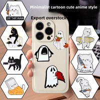 Badges de téléphone personnalisés gravés, style minimaliste, motifs animés de chat et de fantôme, couleurs personnalisables, pour la décoration mobile
