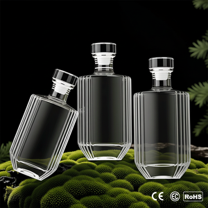 Botella de Licor Redonda de Vidrio de Lujo de 375 ml, 500 ml, 1000 ml, de Alta Claridad, con Tapón de Corcho para Vodka, Tequila, Ginebra, Ron - Product Image 1