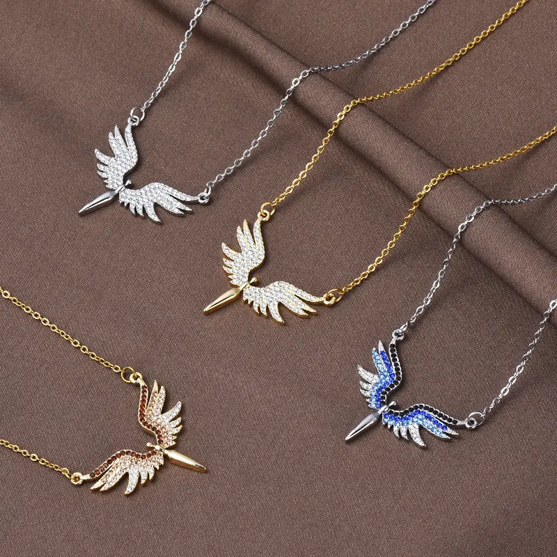 18k позолоченные Крылья ангела кулон ожерелье из нержавеющей стали Микро Циркон Модные ювелирные изделия для женщин