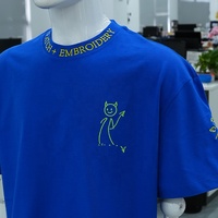 Camiseta de Alta Calidad 100% Algodón Tejido, Unisex, Oversize, con Bordado 3D en Chenilla, Hombros Caídos, Cuello Redondo, Manga Corta, 305g