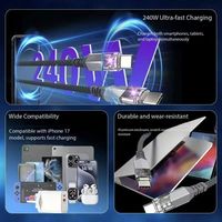 Câble USB-C vers USB-C à charge rapide PD 240W 5A avec lumière LED, blindage tressé, alliage d'aluminium pour iPhone 16/Pro/Plus/Pro Max MacBook