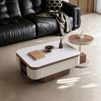 Table basse de luxe moderne avec plateau en pierre microcristalline Luna Silver Vein, placage bois et finition laquée