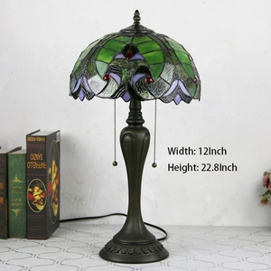 LongHuiJing Classical Vintage Handmade Table Lamp Tiffany Green Stained Glass Lampshade Desk <b>Light</b> for Living Room Decoration - Product Image 4