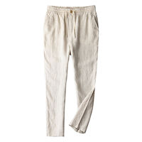 Haute qualité hommes pantalons en lin hommes coton respirant été plaine taille élastique loisirs pantalon en lin personnalisé