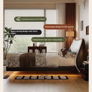 Letto Sospeso Moderno a Forma di Petalo in Legno Massello con Striscia Luminosa a Induzione, Spazio di Archiviazione <span class=keywords><strong>Salvaspazio</strong></span>, Sicurezza Completa, Camera da Letto Principale di Alta Gamma - Product Image 6