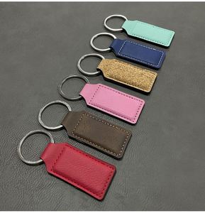 Luxury Rectangle Circle & Oval Shape Keychains Laserable Leatherette PU Leather Keyring Fashionable Metal Engraving Keychains - Product Image 3