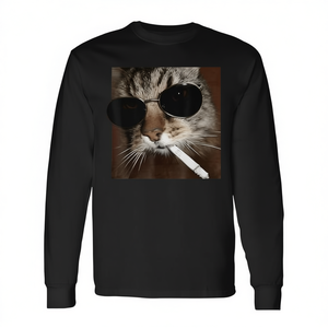 Cat Meme Wearing Sunglasses And Smoking <b>Cigarette</b> Gangster Cat Long <b>Sleeve</b> T-Shirt - Product Image 2