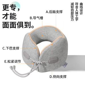 Almohada de Viaje en Forma de U con Espuma Viscoelástica Refrigerante para Oficina, con Logotipo Adhesivo, Gris Poliéster - Product Image 4