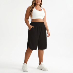 Shorts Bermuda Femme Décontractés Noir Uni Taille Haute Anti-Frottement Élastique avec Poches Coupe Ample en Tricot Spandex Polyester - Product Image 6