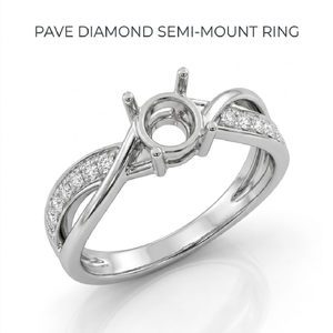 Anillo de compromiso nupcial para mujer de oro blanco de 18K con diamante natural redondo central, semimontura en blanco, pavé cruzado, venta al por mayor, pedido a granel - Product Image 1