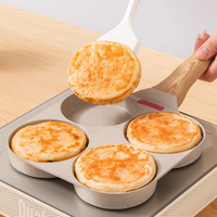 Panci Penggorengan bawah datar anti-lengket Aluminium rumah tangga kecil dengan empat lubang cetakan artefak Sarapan untuk Burger panekuk telur goreng