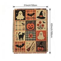 Couverture en flanelle de style américain pour Halloween, motif géométrique en polyester, personnalisable, multifonction, pour canapé, lit, décoration de la maison