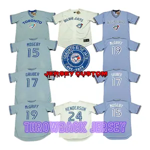 Toronto 15 Lloyd Moseby 17 Kelly Gruber 19 Fred Mcgriff 23 Ceci Fielder 24 Rickey Henderson Baseball Jersey Stitched S-5xl Blue