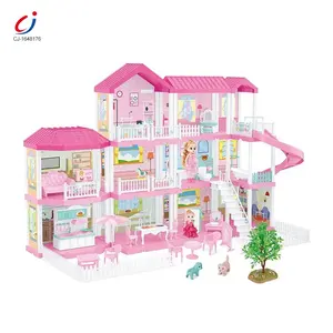 Chengji hot sales high quality kids play set plastic villa toy diy furniture funny big house doll for girls