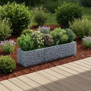 Bac à plantes surélevé en gabion rectangulaire en acier galvanisé argenté pour arbustes et aménagement paysager extérieur - Product Image 2