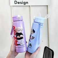 Nouveau dessin animé dinosaure ours conception Portable en plastique tasse à eau paille rebondissant couvercle pour Camping en plein air visites pour étudiants Couples