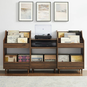 China Supplier 3 Piece Vinyl <b>Record</b> Storage Cabinet Set Mid Modern Player <b>Stand</b> Turntable in Walnut - Product Image 2