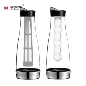 Sino玻璃透明玻璃牛奶壶圆形，带螺旋盖和注水器1000毫升冷酿造玻璃瓶