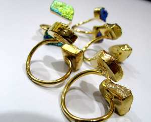 Piedras preciosas naturales de alta calidad Boda clásica Colorido Druzy Anillo de piedra doble Oro Galvanizado Drusy Piedra preciosa Forma libre - Product Image 4