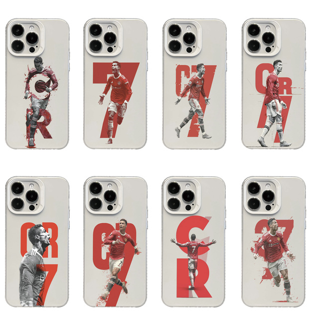 Red White Number 7 Themed Soccer Player Phone Case for iPhone 16/15/14/13/12 Pro Max, Clear Shockproof Cover Custom Printed case