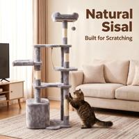Arbre à chat multi-niveaux peu encombrant avec plateforme extra-large, maisonnette pour chat, hamac, griffoir en sisal et balle jouet pour chats de grande taille