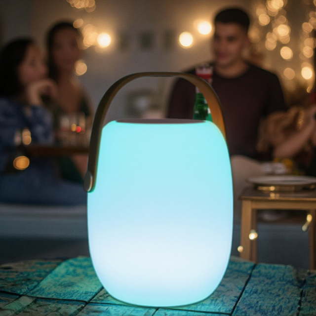 Portable LED Lantern Speaker Smart App Control Dimmable Light Rechargeable for Office Living Room Modern Small Bedroom White