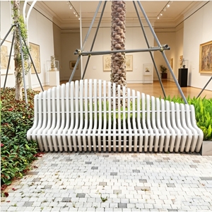 Chaise longue de jardin en bois rainuré Y504, mobilier d'art rayé moderne, siège de loisirs pour salle d'attente VIP d'aéroport - Product Image 3