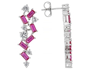 Boucles d'oreilles pendantes géométriques plaquées argent LY 925, serties de corindon rose taille émeraude rectangulaire, bijoux de fête pour femme - Product Image 1