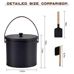 Cubo de Cenizas para <span class=keywords><strong>Chimenea</strong></span>, de Metal, Grande, con Tapa y Pala, para Estufa de Leña - Product Image 2