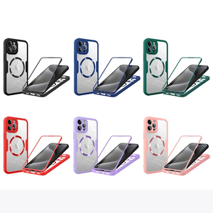 360 ° เคสโทรศัพท์ใสสอง<span class=keywords><strong>ด้าน</strong></span> iPhone <span class=keywords><strong>11</strong></span> 12 13 15 PRO MAX ที่ชาร์จแบบไร้สายสามารถติดบนรถได้ฝาครอบแม่เหล็ก - Product Image 6