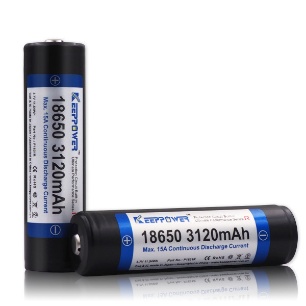 Keeppower Protected 18650 3120mAh P1831R Li-ion Rechargeable Battery 3.7V Max 15A Discharge 500 Cycles Saber Lights Authentic
